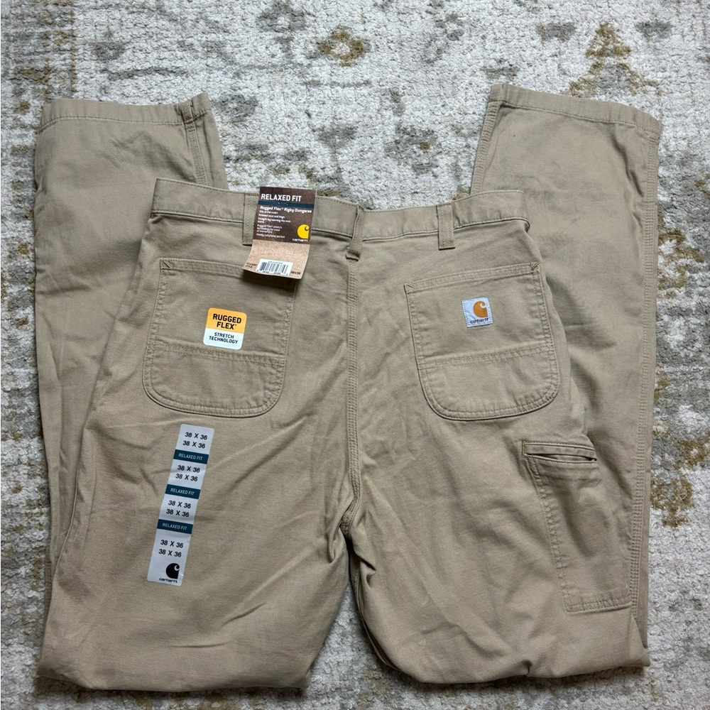Carhartt Pants Khaki Rugged Flex Rugby Dungaree Relaxed Fit Men’s 38 X 36 NEW
